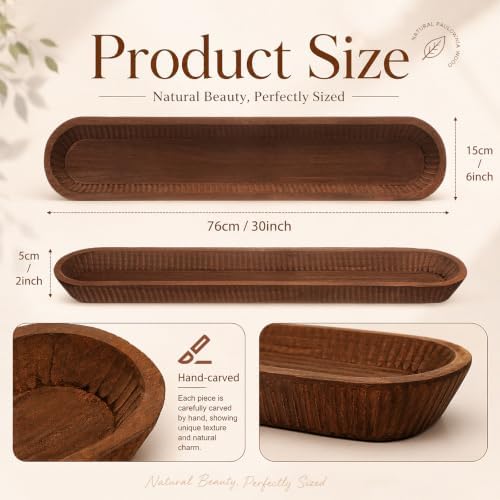 30 Inch Large Decorative Wooden Dough Bowl Decor, Oval - Image 2