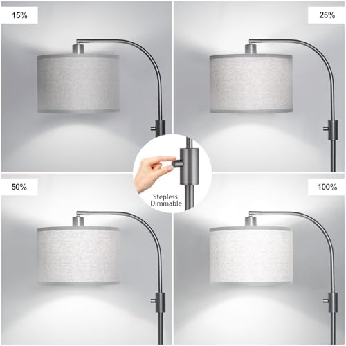 Nintiue Upgraded Modern Arc Dimmable Tall Standing Floor Lamp with Gray Shade, 1200 Lumens LED Bulb Included, for Living & Reading Room, Bedroom, Office & Nursery, Gray - Image 3
