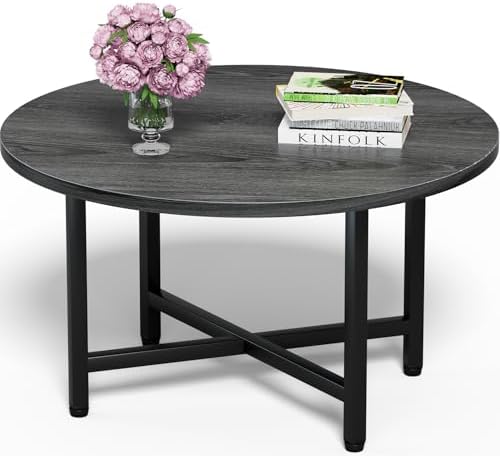 FAMIDGE Coffee Table, 23.6" Round Coffee Table, Grey Living Room Tables by FAMIDGE