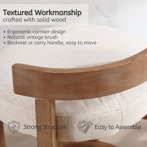 LukeAlon Mid Century Linen Counter Stools Set of 6, Upholstered 26.5” Seat Height Low Barstools with Natural Wood Legs Round Low Back Kitchen Stools with Footrest for Dining Room, Beige - Image 5