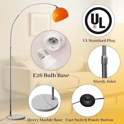 Arc Floor Lamp, Mid Century Orange Arch Standing Lamps Sunset Retro Arched Floor Lamp Curved for Bedroom Living Room - Image 4