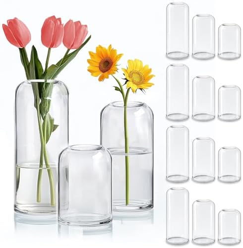 ComSaf Glass Bud Vases in Bulk, Clear Small Flower Vases, Set of 15 by ComSaf