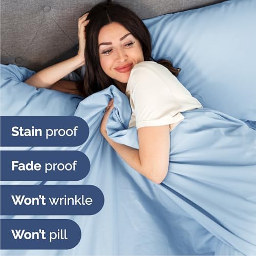 Queen Size 4 Piece Sheet Set - Breathable & Cooling Sheets - Light Blue - Image 5