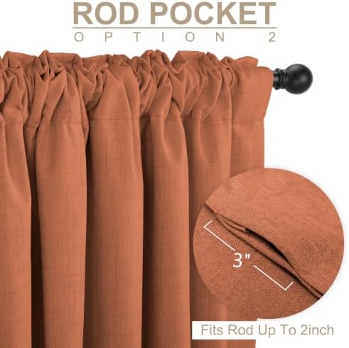 Faux Linen Total Blackout Curtains for Bedroom 102 Inch Long Burnt Orange - Image 4