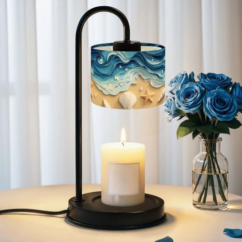 Candle Warmer Lamp with Timer Paper Art Waves Shells Starfish Sandy Beach Dimmable Wax Warmer with 4 Bulbs for Jar Candles Women Birthday Gifts House Warming New Home Decor by DERUINVAIO
