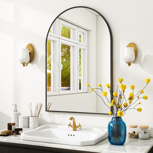 VooBang Arched Wall Mirror, 26 x 41 inch Arch Bathroom Mirror, Wall Mounted Vanity Mirror with Arch Metal Frame, Modern Bathroom Vanity Mirror for Bedroom, Living Room, Hanging or Leaning, Black - Image 6
