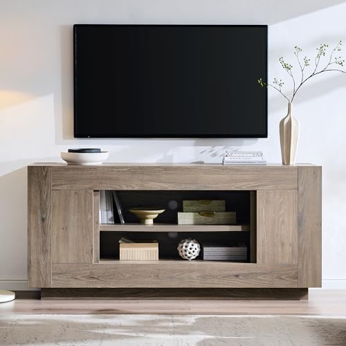 OKD 70" TV Stand for 80" TV, Thick Block Media Console, Alder Grey by OKD
