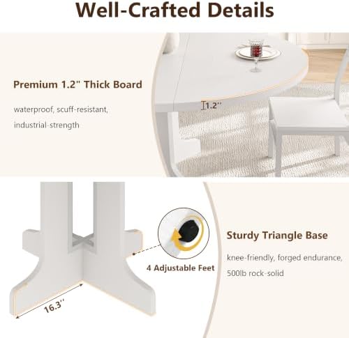 Einhomn 59" Extendable Round Dining Table Set for 4-6, 5-Piece Kitchen & Dining Room Table with 2 Chairs & 2 Benches, Wood Oval Dinner Table with Heavy Duty Pedestal Base, for Small Spaces, White - Image 6