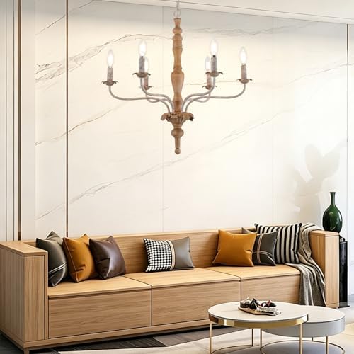 Farmhouse French Country Chandelier Distressed Wood for Living Room - Image 6