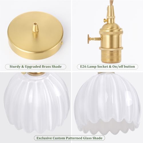 Shenmoyl Pendant Light 2 Pack with White Tulip Glass Lmapshade, Brass Vintage Pendant Light Adjustable Hanging Light for Kitchen Island Dining Room Hallway - Image 4