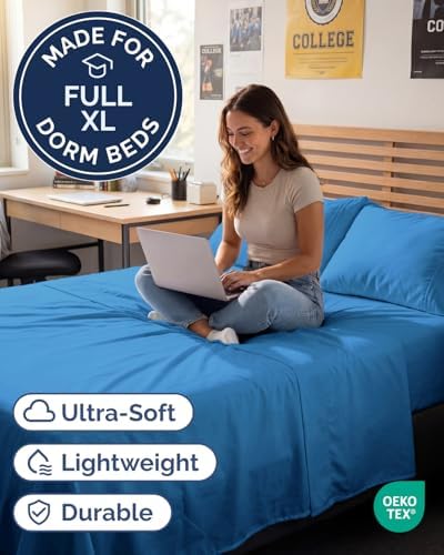 Full XL Sheets - 4 Piece Full XL Sheet Set - Cool & Breathable - Royal Blue - Image 2