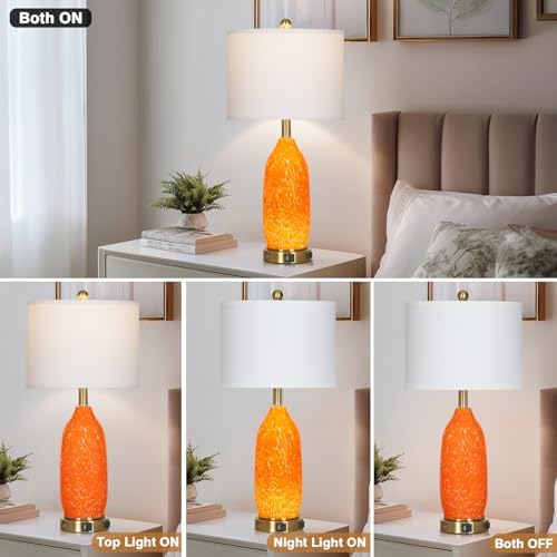 Rinweey 26" Modern Orange Glass Table Lamp Set of 2,Bedside Lamps with USB A+C Ports & AC Outlet, Nightstand Lamp with 3-Way Dimmable Touch Control Night Light for Bedroom Living Room(Bulbs Included) - Image 7