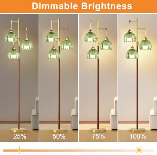 Wood Floor Lamps for Living Room Bedroom-3 Light Gold Floor Lamp with Glass Lampshape, Flower Tall Lamp Glass Mid Century Standing Lamp Vintage Tree Floor Lamp for Bedroom Corner - Image 2