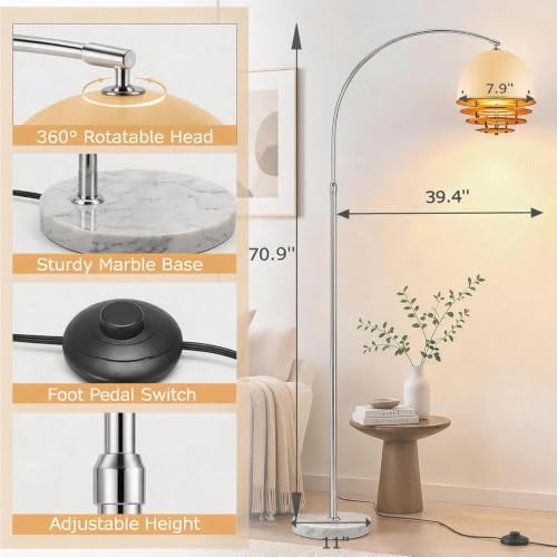 LightInTheBox 70.9" Modern Arc Floor Lamp with Artistic Glass Shade - Image 2
