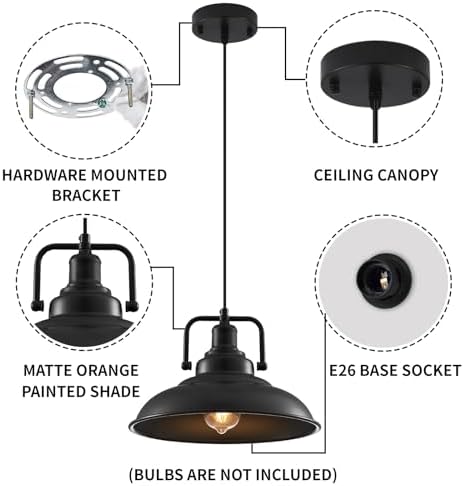 Black Pendant Light 12.5 inches 2 Packs, Farmhouse Pendant Light, Modern Pendant Lights, Kitchen Pendant Lights, Pendant Lights Kitchen Island for Dinning Room Entryway Barn - Image 7