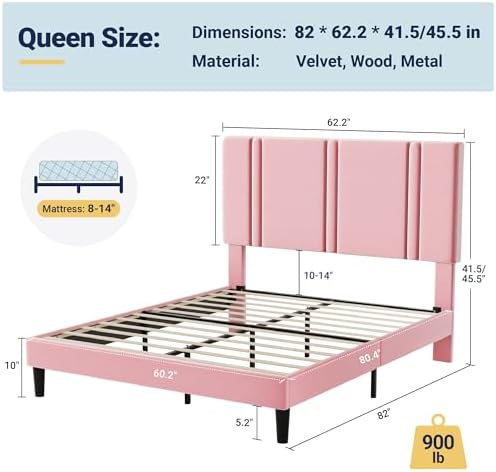 Allewie Queen Platform Bed Frame with Velvet Upholstered Headboard - Image 2