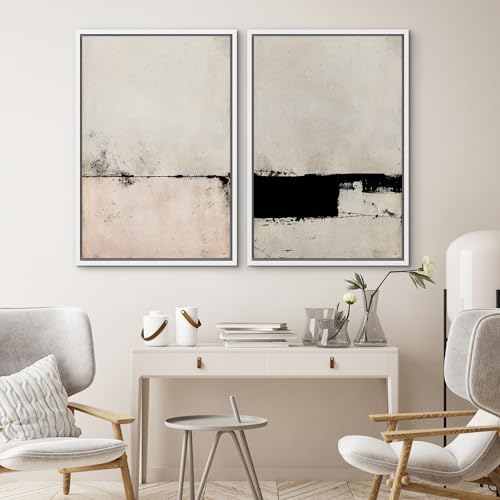 SIGNWIN Framed Canvas Print Wall Art Set Pastel Industrial Grunge Landscape Abstract Shapes Illustrations Minimal Decorative Nordic Relax/Zen for Living Room, Bedroom, Office - 24"" x36 x2 White - Image 4