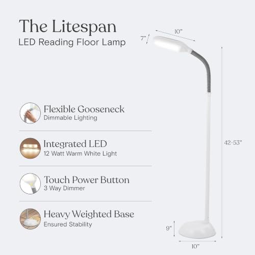Brightech Litespan - Bright LED Floor Reading Lamp for Over Chair Crafts and Reading, Estheticians' Light for Lash Extensions, Adjustable Standing Lamp for Living Room, Bedroom, Office - White - Image 6