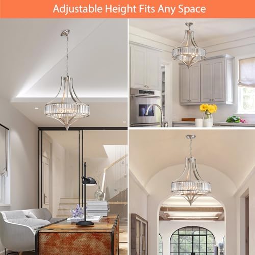 21.6" Brushed Nickel Chandeliers for Dining Room, Rustic Farmhouse Crystal Chandelier with Round Metal Shade, Modern 6-Light Large Light Fixture for Hallway, Bedroom, Foyer - Image 6