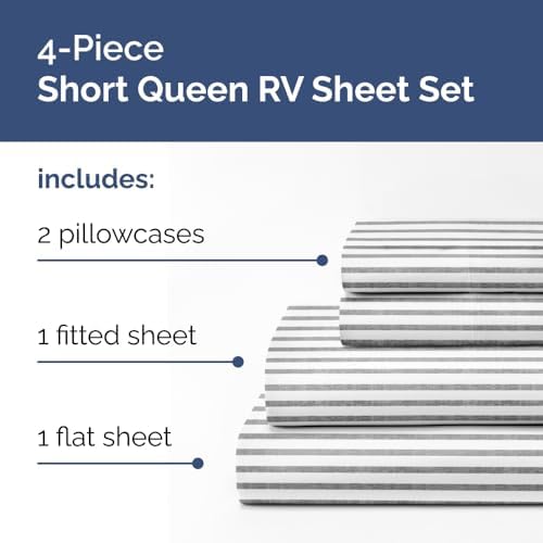 Short Queen Size 4 Piece Bed Sheet Set - RV Short Queen - Grey Stripes - Image 2