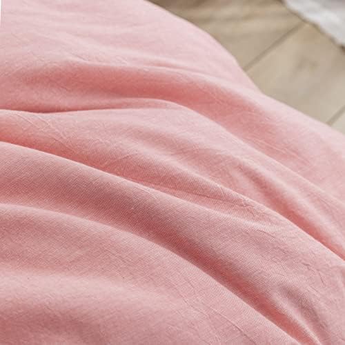 BESTOUCH Cotton Solid Duvet Cover Set Linen Feel Red Pink Full - Image 6