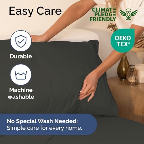 King Size 4 Piece Sheet Set - Comfy Breathable & Cooling Sheets - Charcoal - Image 6