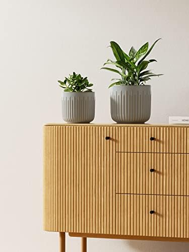 LE TAUCI Ceramic Pots for Plants, 8.3/7/6 Inch Indoor Planters with Drainage Holes & Mesh, Modern Glossy Glaze Cylinder Fluted Plant Pot for Snake Plant, Set of 3, Mist Gray - Image 3