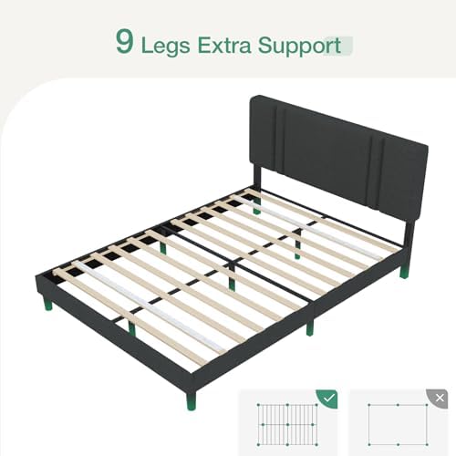 Novilla Full Size Bed Frame with Adjustable Headboard Platform Full Bed Frame with Linen Fabric Upholstered Headboard, No Box Spring Needed, Wooden Slats Support, Easy Assembly, Dark Grey - Image 4