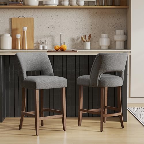 VKNOW Bar Stools Set of 2, 26" Fabric Counter Height Bar Stools, Charcoal by VKNOW