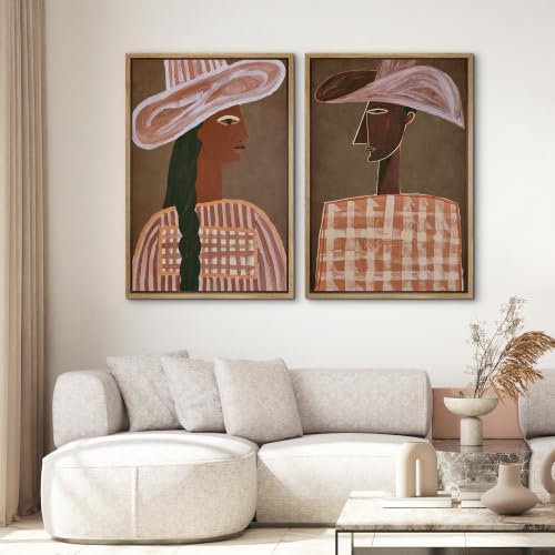 SIGNWIN Framed Canvas Print Wall Art Set Cowboy Cowgirl Portrait Illustrations Modern Minimal Decorative for Living Room, Bedroom, Office - 16"x24"x2 NATURAL - Image 2