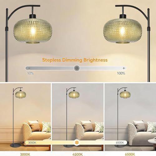 Dark Green Floor Lamps for Living Room,Black Floor Lamp with Remote Control & Green Lampshade,Arc Flower Lamp Dimmable Mid Century Modern Standing Lamp Vintage Brass Tall Floor Lamp For Bedroom Corner - Image 3