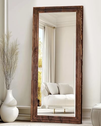 71x30in Full Length Mirror, 3-Tier Stepped Solid Wood Frame, Brown - Image 6