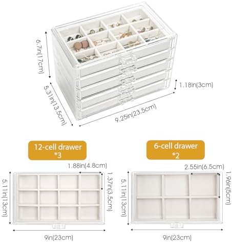 ProCase Earring Holder Organizer Jewelry Box with 5 Drawers, Warmwhite - Image 4