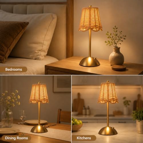 4 Pcs Cordless Table Lamp Rechargeable Touch Lamp Gold Woven - Image 6