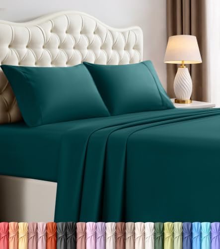 Full Sheets Set, 4 Pieces 16" Deep Pocket Hotel Luxury Sheets, Teal Green by UTOPIABEDDING
