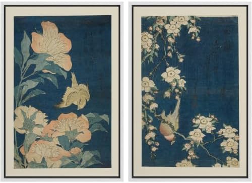 SIGNWIN Framed Canvas Print Wall Art Set Vintage Japanese Floral and Bird Illustrations Modern Art Rustic Ultra for Living Room, Bedroom, Office - 24"x36"x2 WHITE by SIGNWIN