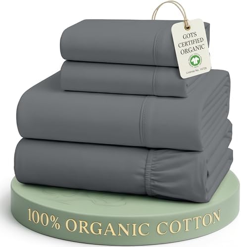 LANE LINEN King Size Sheets 100% Organic Cotton Percale Cooling - Charcoal by LaneLinen