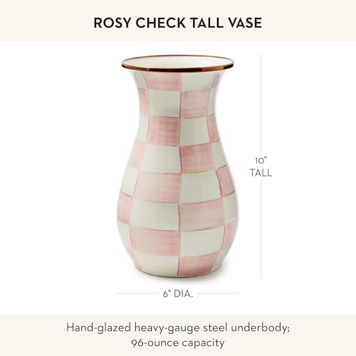 MACKENZIE-CHILDS Enamel Tall Vase, Pink-and-White Rosy Check - Image 4