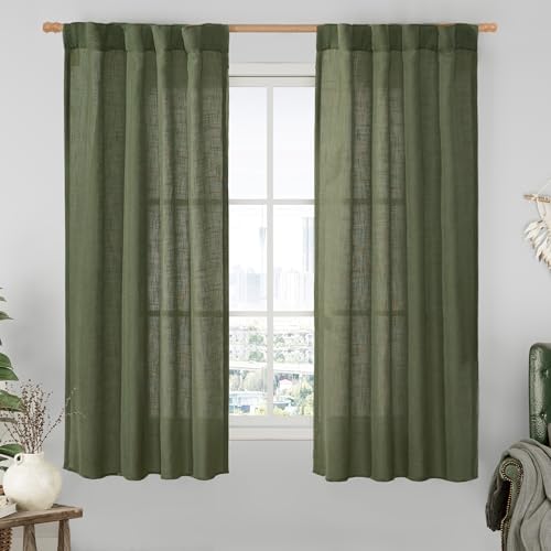 LAMIT Linen Curtains 60 Inch Length 2 Panels, Light Filtering Sheer Panels by LAMIT