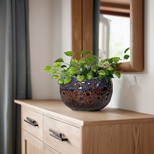Ceramic Planter, 8 Inch Plant Pots with Drainage Hole, Brown-Blue - Image 7