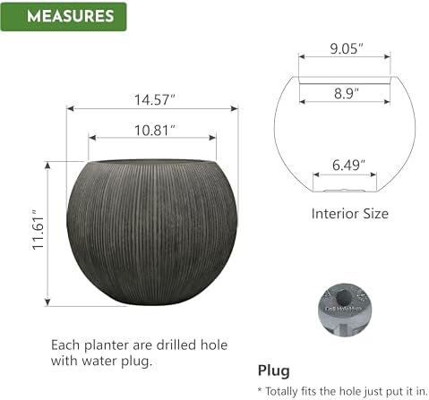 11.8" H x 14.5" D Large Round Plastic Planter with Drainage Hole & Plug - Image 2