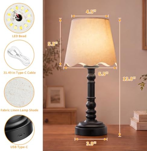 ShineTech 14" Small Table Lamps for Bedroom Rechargeable Cordless, Set of 2 - Image 3