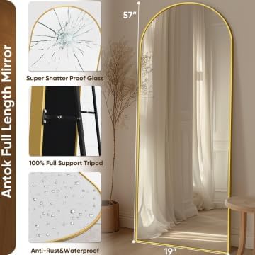Antok Full Length Mirror, 59"x18" Floor Mirror with Stand, Gold, Arched - Image 7