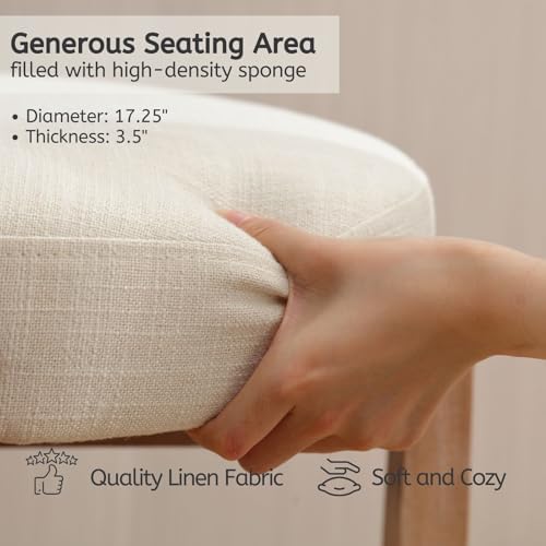 LukeAlon Mid Century Linen Single Counter Stool, Upholstered 26.5" Seat Height Low Barstools with Natural Wood Legs Round Low Back Kitchen Stool with Footrest for Dining Room, Beige - Image 4