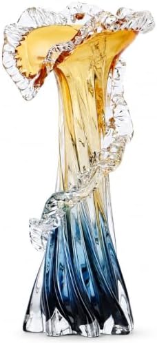 Blue Blown Glass Vase, Modern Art Hand Blown Coastal Vase,Beautiful Unique Ocean Wave Centerpieces for Living Room, Bedroom, Office Desktop,Coffee Table and Wedding Decorative (Amber, L) by PlivBloom