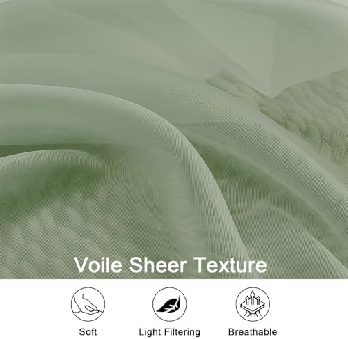 OWENIE Sage Green Sheer Curtains 108 Inch 2 Panels for Living Room 59" Wide - Image 3