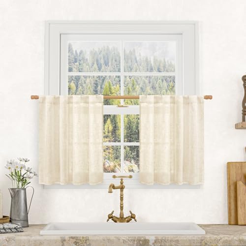 LAMIT Small Kitchen Linen Curtains 24 Inch Length 2 Panels 34 x 24 Inch by LAMIT