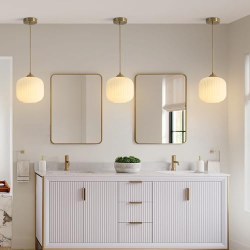 KCO Lighting 2 Pack Brushed Brass 7.9” White Ribbed Glass Pendant Lights - Image 6