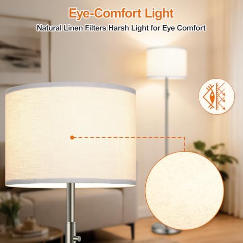Floor Lamp Simple Design with White Shade, Small Tall Lamps for Living Room Bedroom Office Dining Room Kitchen, Sliver Pole Lamp-Sliver - Image 5