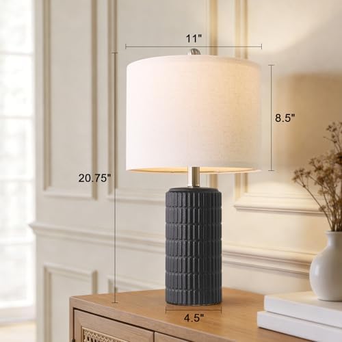 PoKat Small Table Lamps Set of 2 for Bedroom, 20.75'' Matte-Textured Farmhouse Ceramic Bedside Lamps for Night Stands, Stone-Like Modern Lamps for Living Room End Table Hallway Entryway Decor Black - Image 5